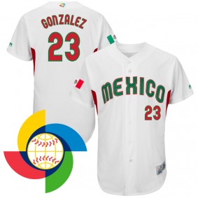 Men's 2017 World Baseball Classic Mexico #23 Adrian Gonzalez White Authentic Jersey