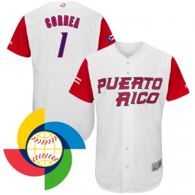 Men's 2017 World Baseball Classic Puerto Rico #1 Carlos Correa White Authentic Jersey