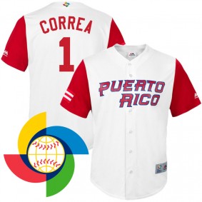 Men's 2017 World Baseball Classic Puerto Rico Carlos Correa White Replica Jersey