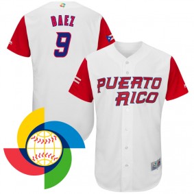 Men's 2017 World Baseball Classic Puerto Rico #9 Javier Baez White Authentic Jersey