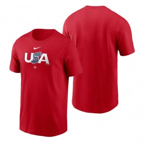 Men's USA Baseball Red Wordmark T-Shirt 2023 World Baseball Classic