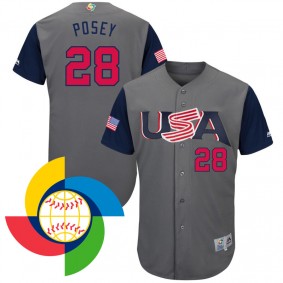 Men's 2017 World Baseball Classic USA #28 Buster Posey Gray Authentic Jersey