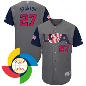 Men's 2017 World Baseball Classic USA #27 Giancarlo Stanton Gray Authentic Jersey