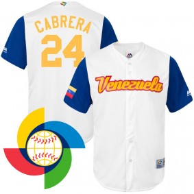 Men's 2017 World Baseball Classic Venezuela Miguel Cabrera White Replica Jersey