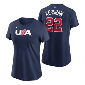 USA Baseball Navy 2023 World Baseball Classic Clayton Kershaw T-Shirt Women's